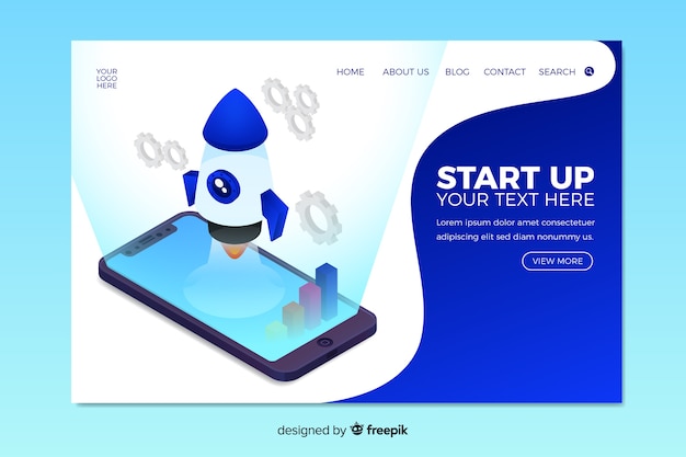 Blue isometric startup landing page