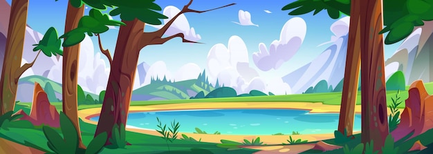 Бесплатное векторное изображение Голубое озеро в зеленой горной долине
