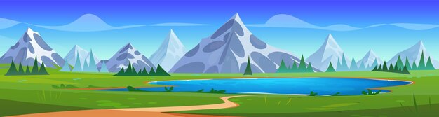 Free vector blue lake in mountain valley