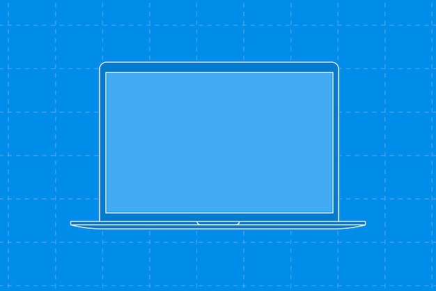 Blue laptop, blank screen digital device vector illustration