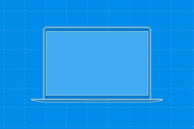 Blue laptop, blank screen digital device vector illustration