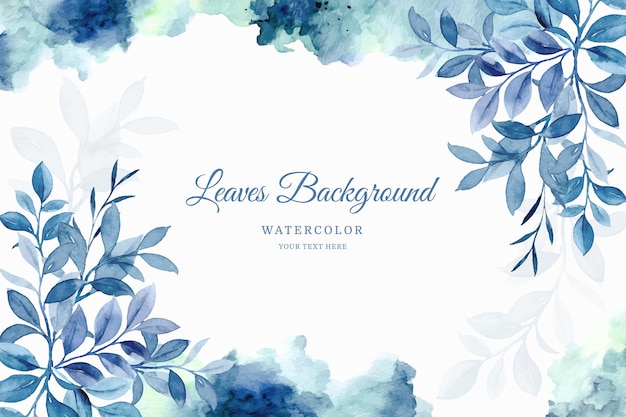 Free vector blue leaves background with watercolor