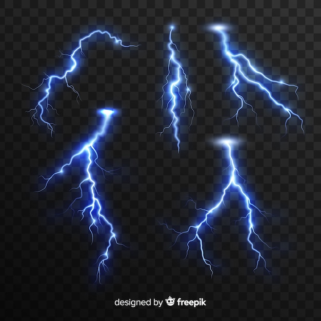 Blue lightning collection on transparent background