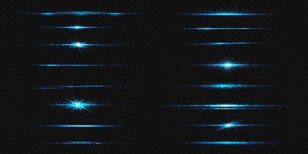 Vettore gratuito bagliore di luce della linea blu con scintillio e bagliore effetto striscia orizzontale di neon turchese isolato su sfondo trasparente divisore di striscia laser flash magico con illustrazione di design glitter luccicante