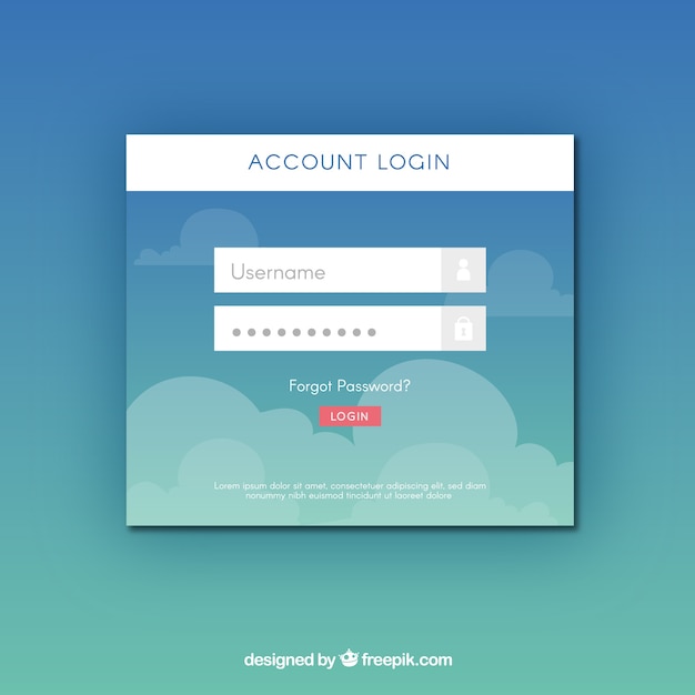 Free vector blue login form template with clouds