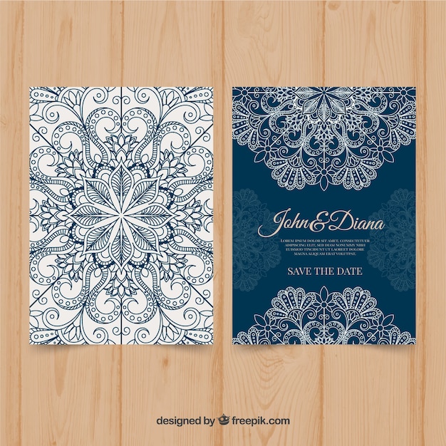 Blue mandala wedding invitation