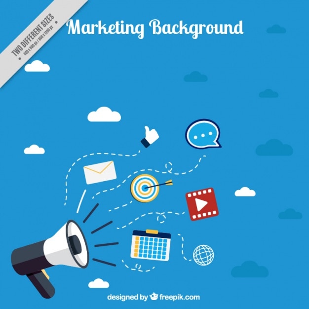 Free vector blue marketing background with megaphone