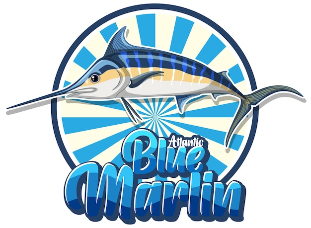 Vettore gratuito logo di pesce marlin blu con carattere di cartone