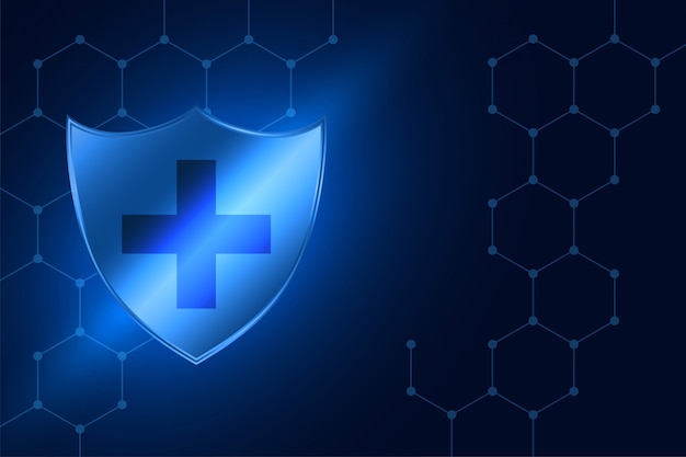 Синий медицинский фон с щитом защиты от вирусов