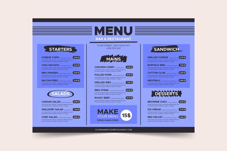 Free Vector blue menu page template