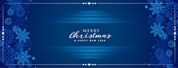 Blue merry christmas banner with snowflakes decoration