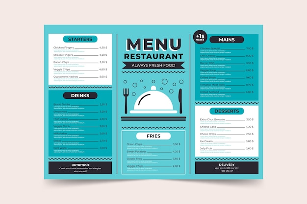 Free vector blue minimalist menu page template