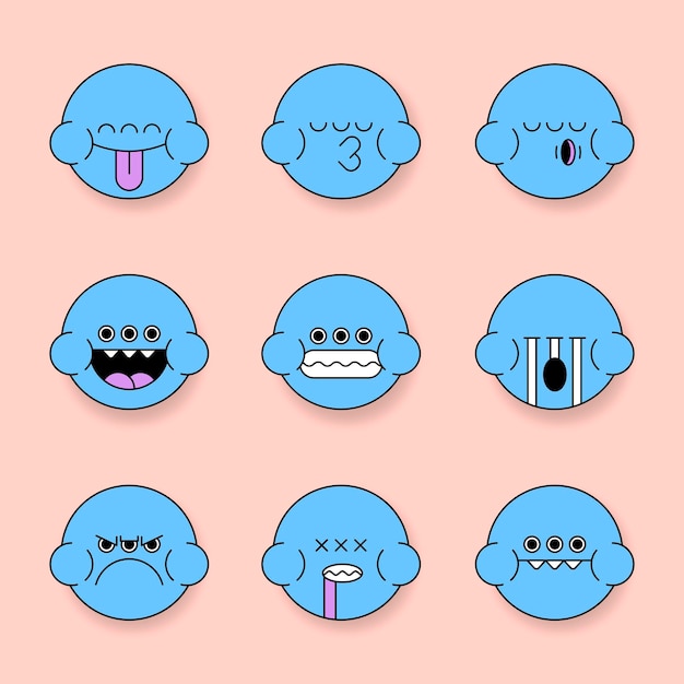 Blue monster frog emoji sticker set