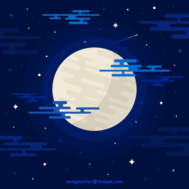 Blue moon background in flat design