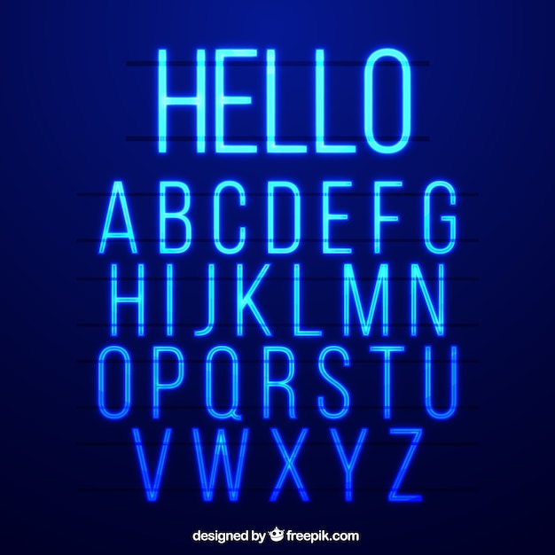 Синий неоновый алфавит