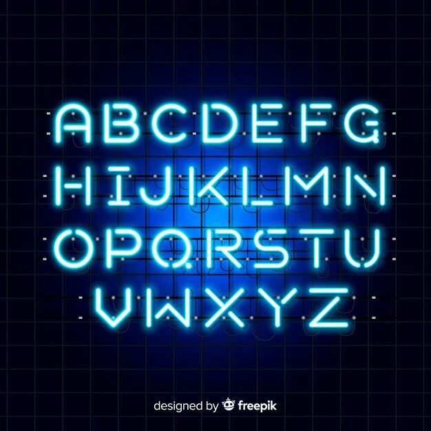 Голубой неоновый алфавит