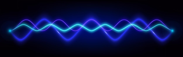 Blue neon audio sound voice wave pulse light abstract radio electronic music frequency vector effect background vibrant track equalizer waveform blurred curve graph illustration