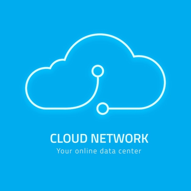 Бесплатное векторное изображение Цифровая сетевая система с синим неоновым облаком и логотипом