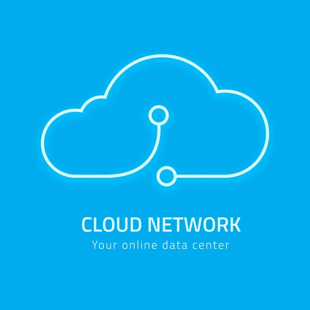 Blue neon cloud logo digital networking system