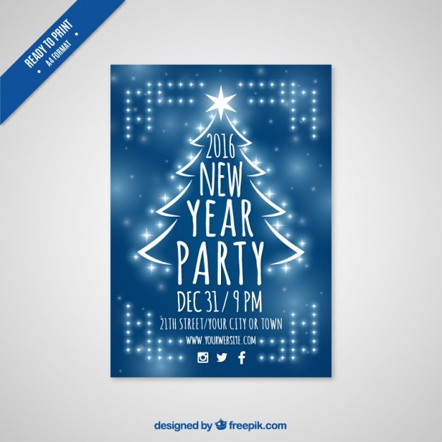 Free vector blue new year party fyer 2016