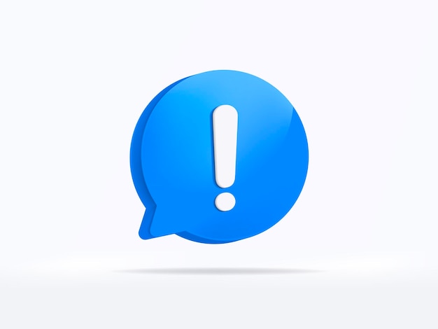 Blue notification warning icon attention sms sign and internet message. 3D rendering.