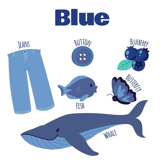 Набор синих предметов и словарного запаса