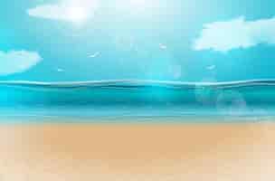Free vector blue ocean landscape with cloudy sky