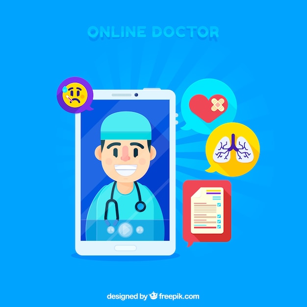Синяя концепция онлайн-врача со смартфоном