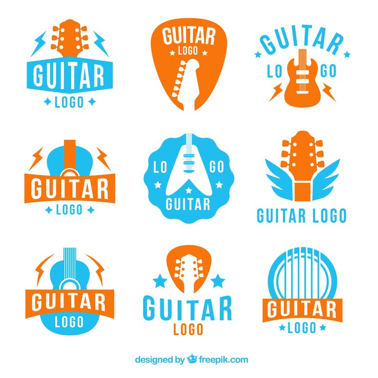 Free Vector blue and orange guitar logo collection