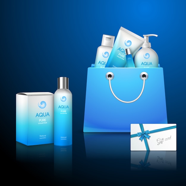 Free vector blue packages cosmetics set