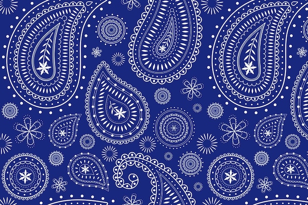 Blue paisley background, traditional Indian pattern illustration vector