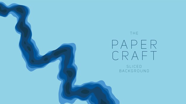 Синяя бумага вырезать слои 3D абстрактный градиент papercut Красочная концепция формы реки оригами