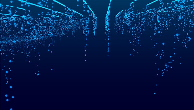 Blue particles falling down digital technology background