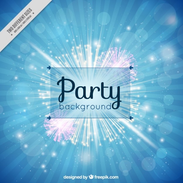 Free vector blue party background with fireworks