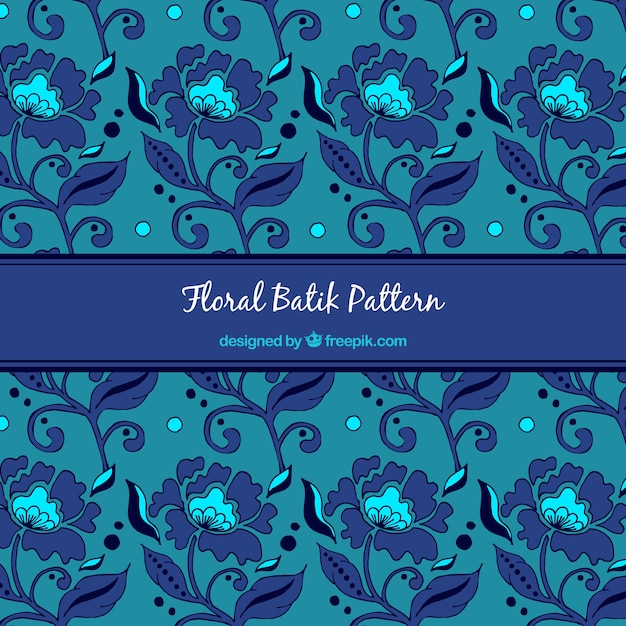 바틱 꽃의 푸른 패턴