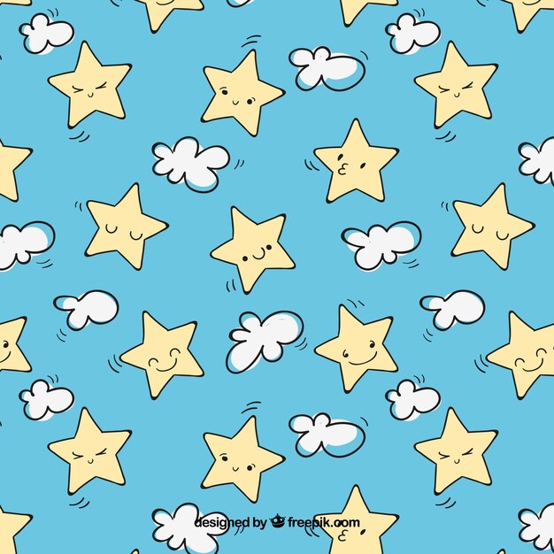 Blue pattern with cute stars and clouds