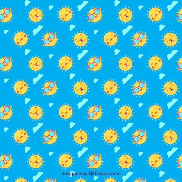 태양 문자와 장식 구름 블루 패턴