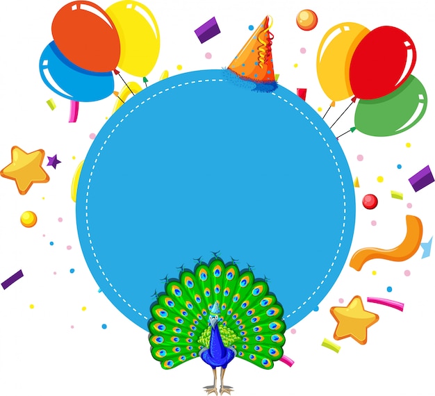 Blue peacock birthday card background copyspace