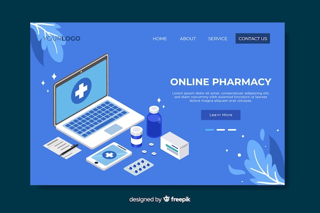 Free vector blue pharmacy landing page
