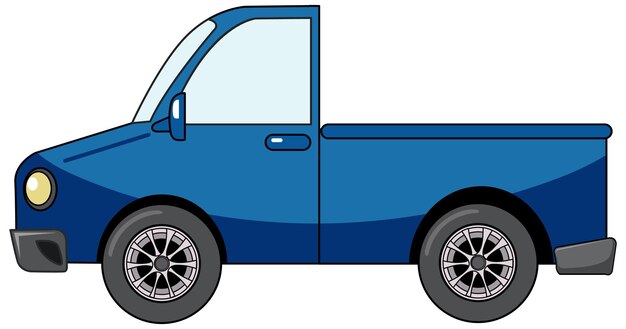 Blue pick up car in cartoon style isolated on white background