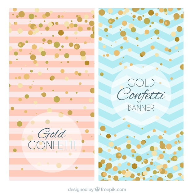Голубые и розовые баннеры с золотыми конфетти