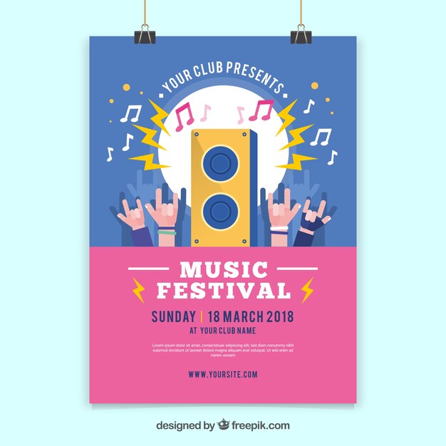 Blue and pink music festival flyer template