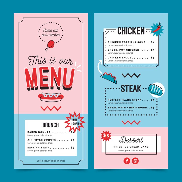 Free Vector blue and pink restaurant menu template