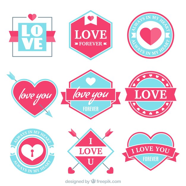 Blue and pink romantic stickers