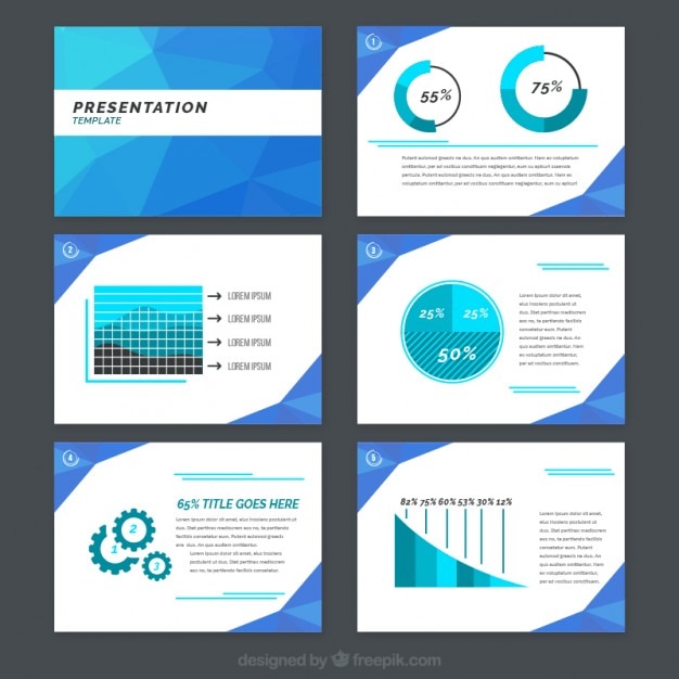 Vettore gratuito presentazione azienda blu poligonale con i grafici