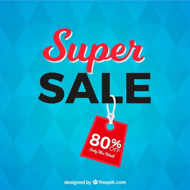 Free vector blue polygonal sale design with tag