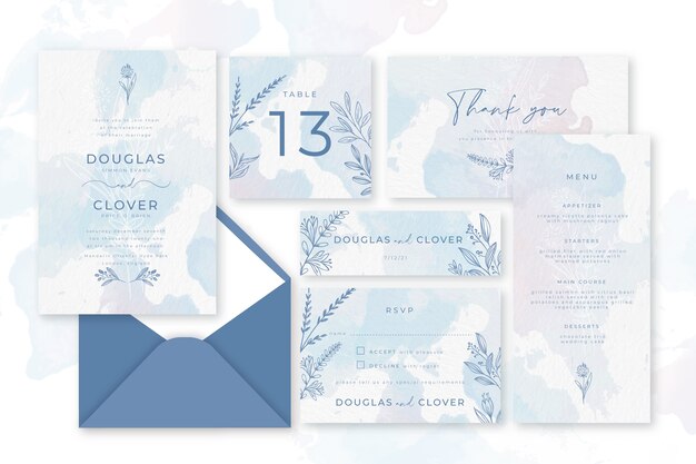 Blue powder pastel wedding stationery