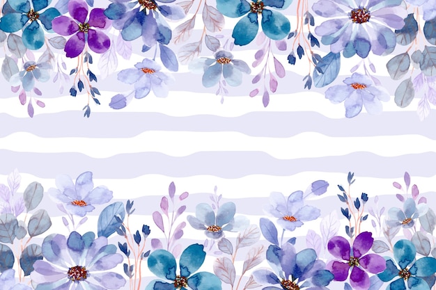 Blue purple flower garden background with watercolor
