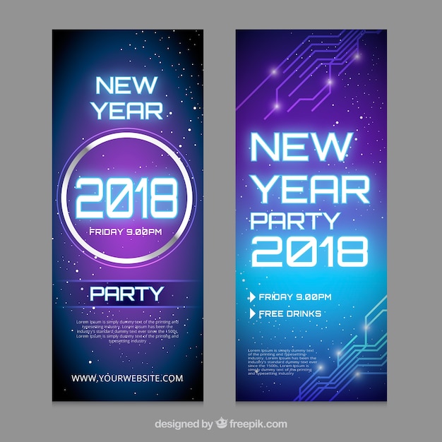 Blue and purple new year banners