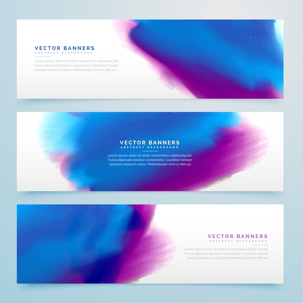 Blue and purple watercolor header banners